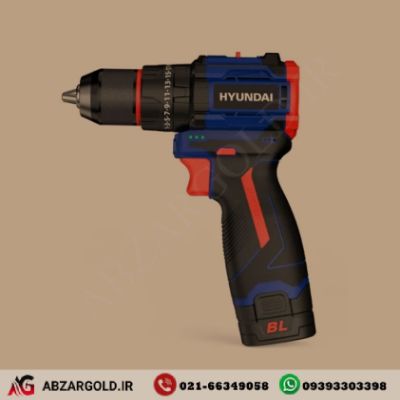 دریل شارژی براشلس چکشی 16 ولت 2 آمپر هیوندای مدل HP-5216 (دوباتری)