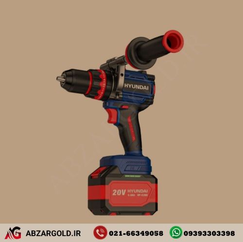 دریل شارژی براشلس چکشی 20 ولت 6 آمپر هیوندای مدل HP-5260 (دوباتری)